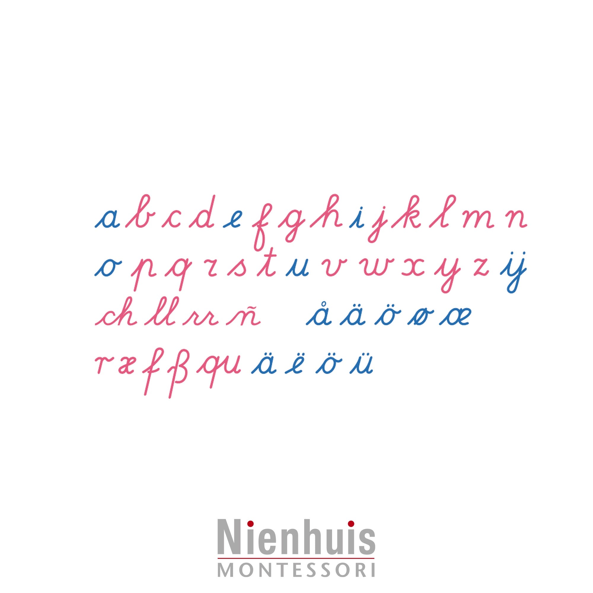 Mobile wooden alphabet - international cursive version