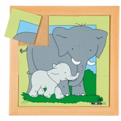 Animals puzzles - Mother and child - elephant (9 pieces)