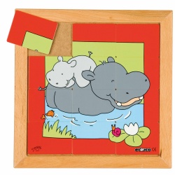 Animals puzzles - Mother and child - hippo (12 pieces)