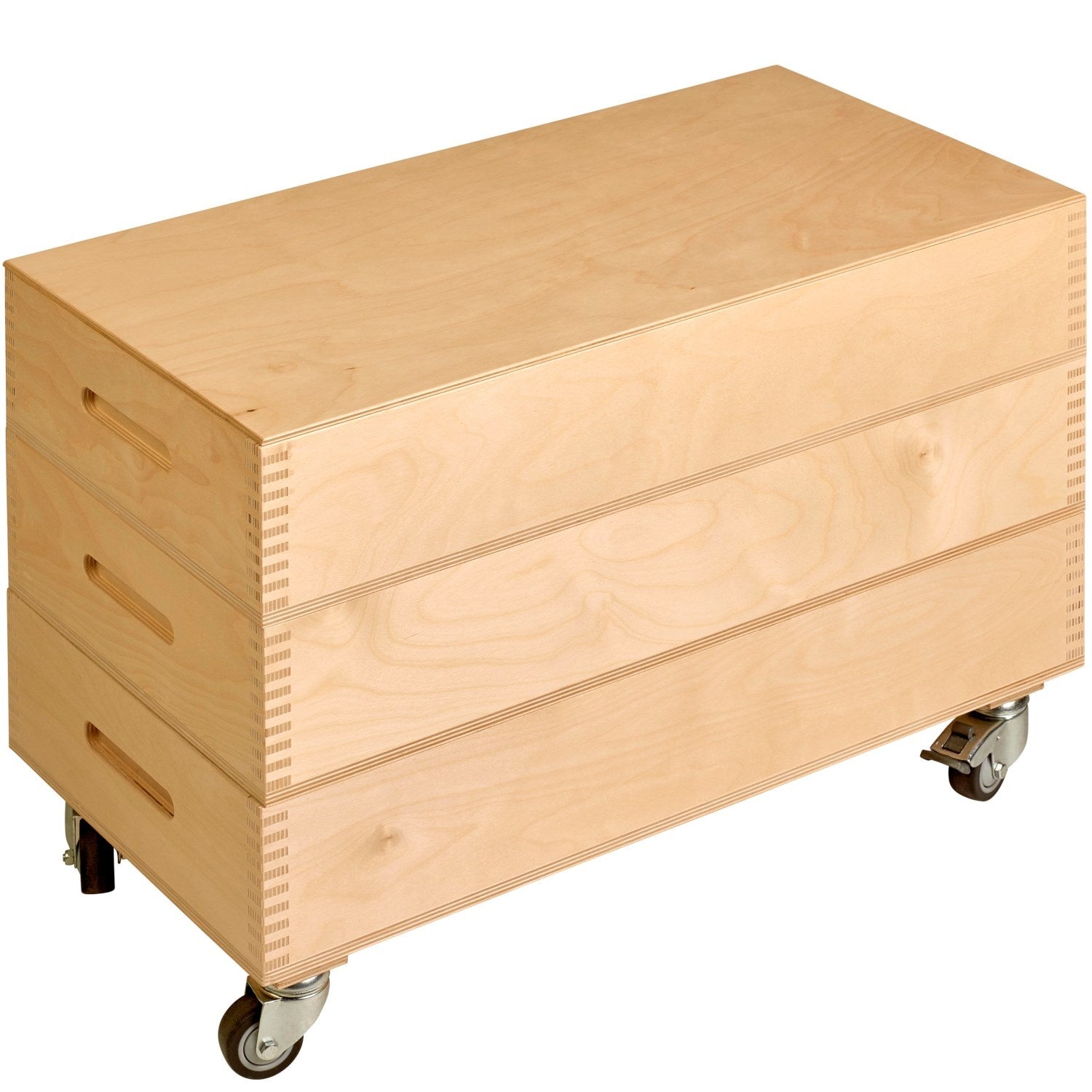 Grands blocs de construction en bois dans 3 boîtes
